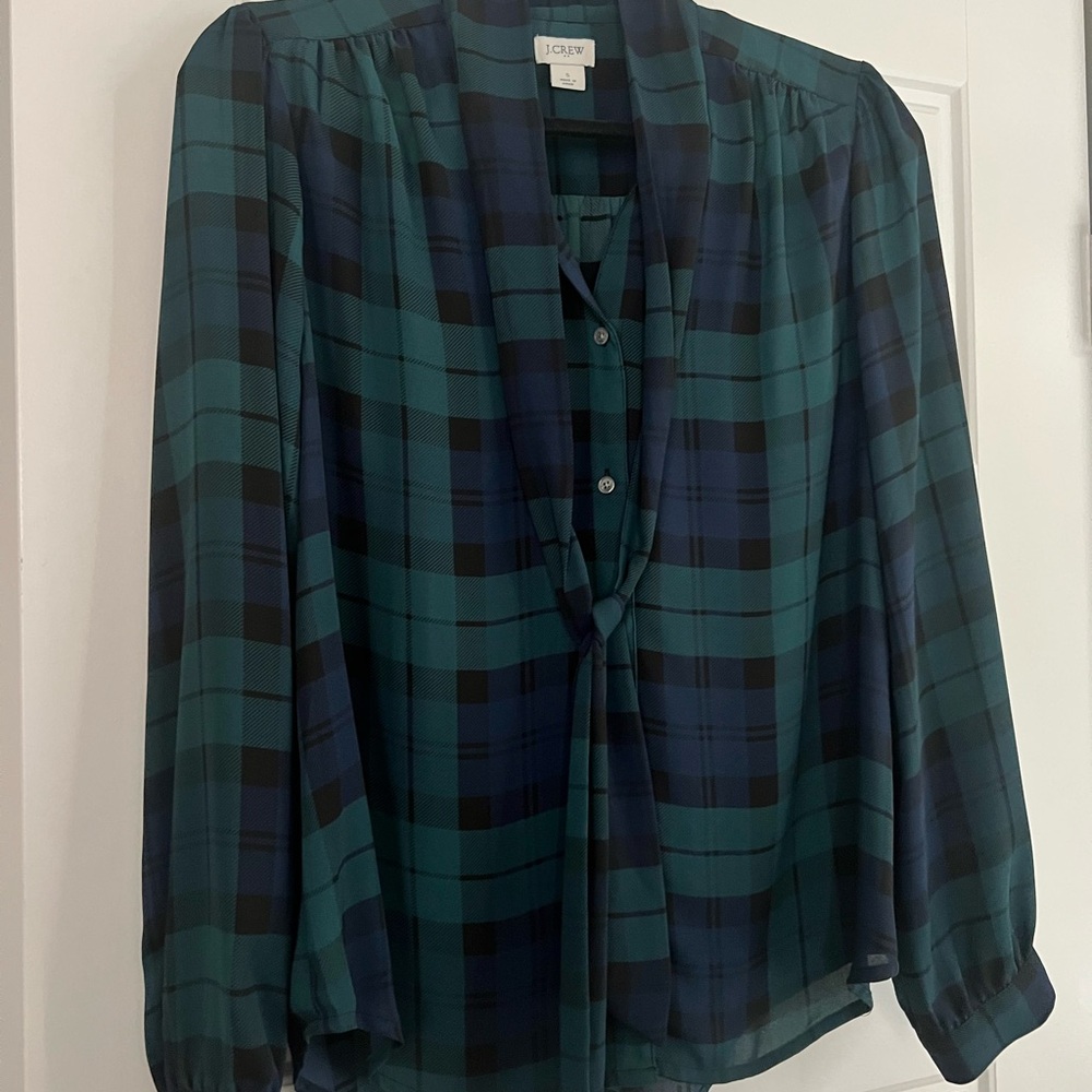 J. Crew Blue and Black Plaid Blouse